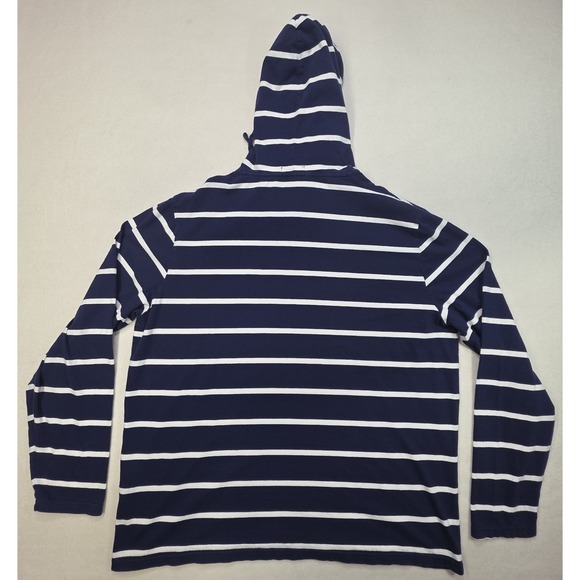 Polo Ralph Lauren Hoodie Shirt Men XL Pullover Lightweight Cotton Striped Blue - Picture 8 of 9
